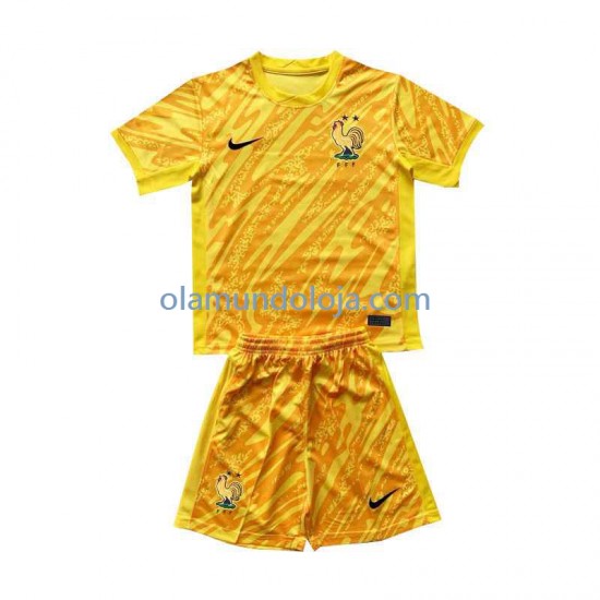 Camisola França Guarda-redes Criança Equipamento Primeiro Euro 2024 Manga Curta